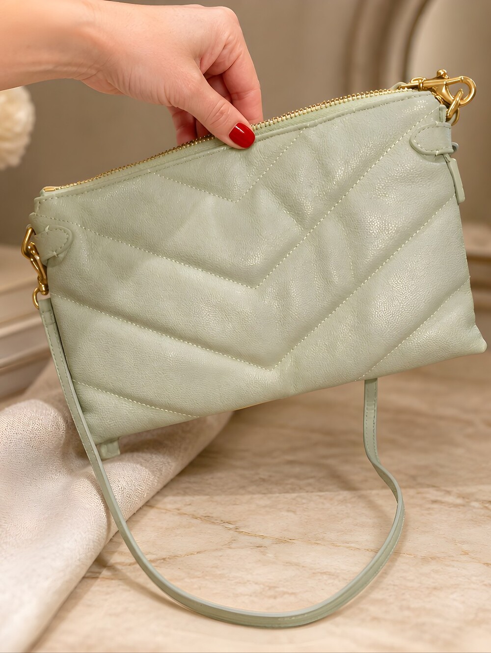 Rebecca Minkoff Edie Maxi Crossbody Bag in a mint green - Picture 8 of 8